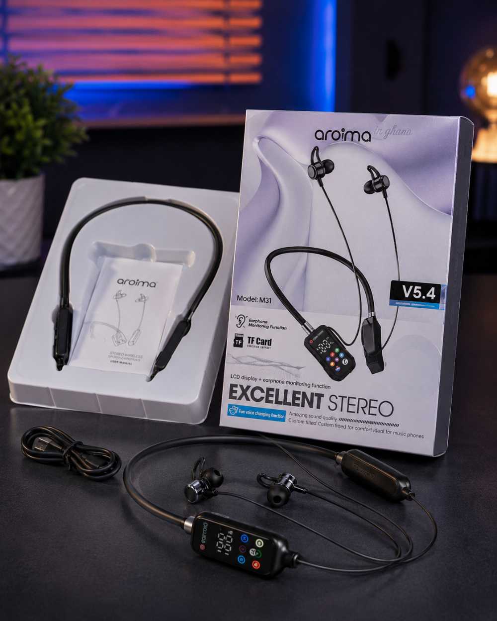  Aroima M31 Wireless Neckband Bluetooth Earphones with LCD Display